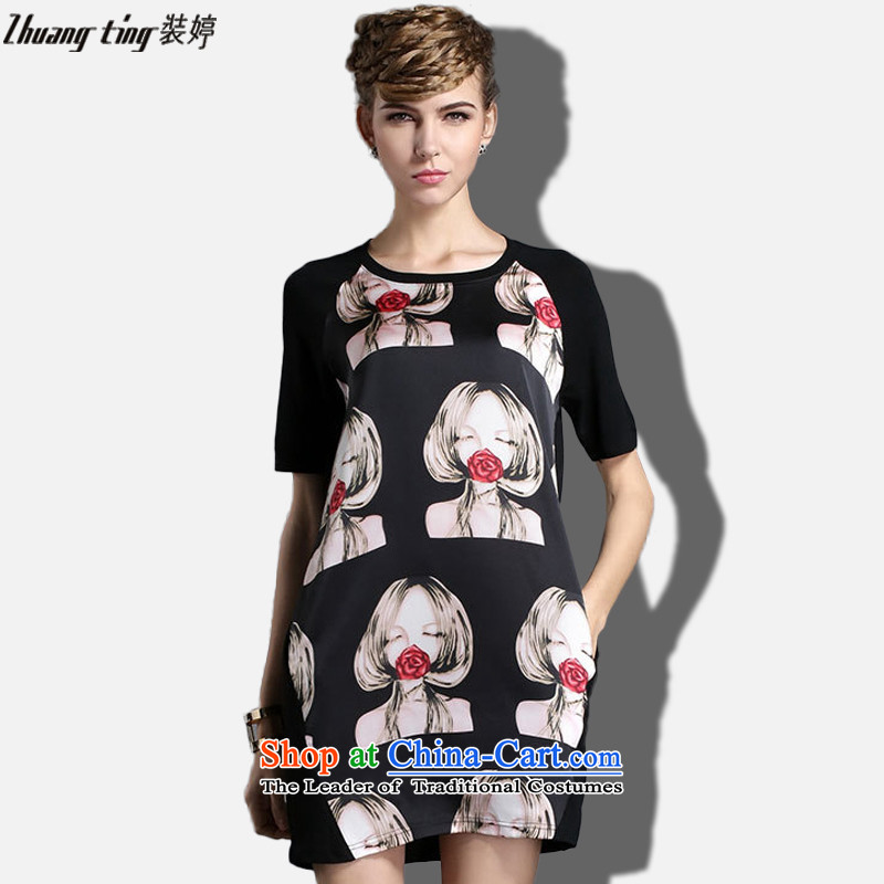 Replace zhuangting Ting 2015 Summer new high-end western thick mm larger female plus snow woven short-sleeved dresses picture color XXXXL 1848