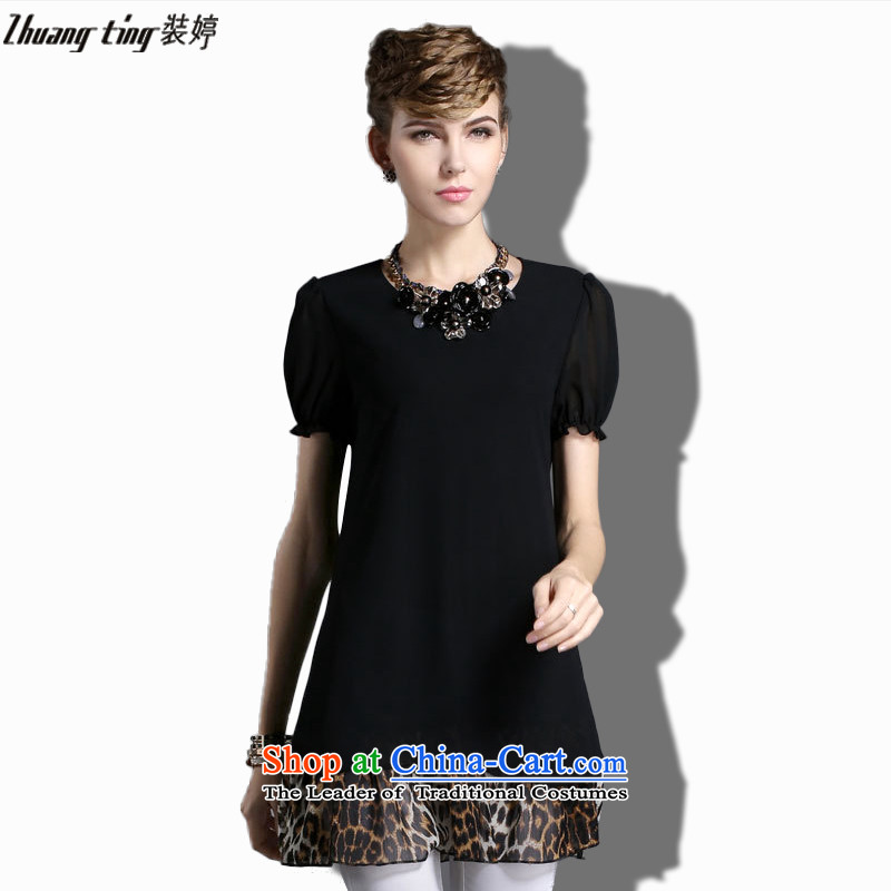 Replace zhuangting Ting 2015 spring high-end western thick mm larger women to increase short-sleeved chiffon dresses Black 1873?XL