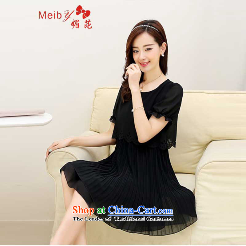 Large meiby female wild Sleek and versatile large Korean xl chiffon dresses loose video thin large female dresses 9121 Black?XXXXL