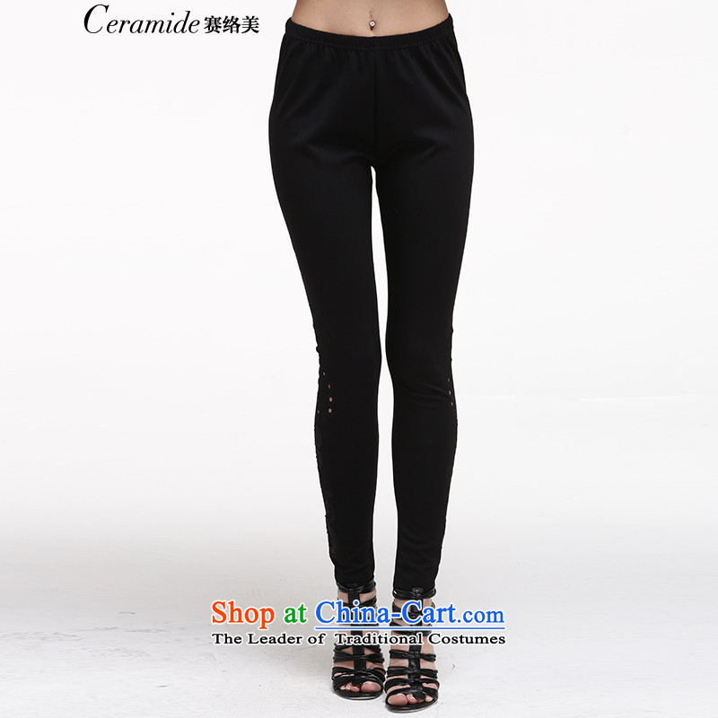 Contact us for Celeron Women 2015 Summer new fat mm embroidery loose trousers, forming the basis for larger female 651205053-1 black L-40 trouser press code