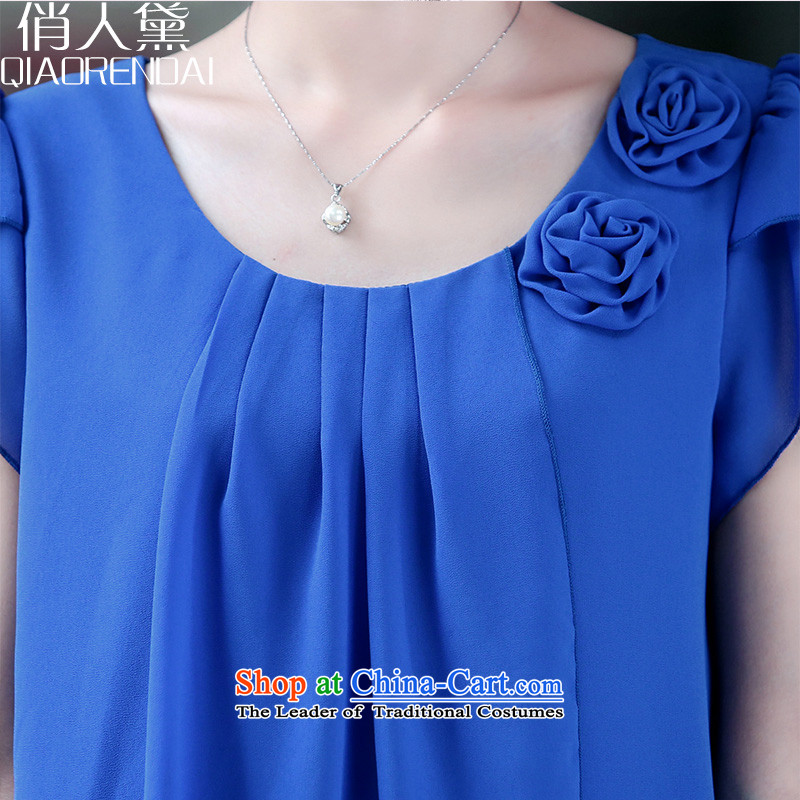 For people in the 2015 Summer Doi large older women's loose thick mm chiffon shirt short-sleeved T-shirt shirt girl who is Diana XXXL(145-160), blue (QIAORENDAI) , , , shopping on the Internet