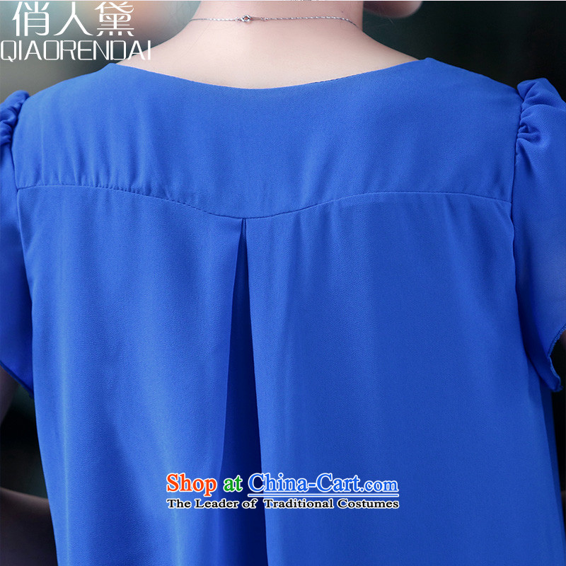 For people in the 2015 Summer Doi large older women's loose thick mm chiffon shirt short-sleeved T-shirt shirt girl who is Diana XXXL(145-160), blue (QIAORENDAI) , , , shopping on the Internet