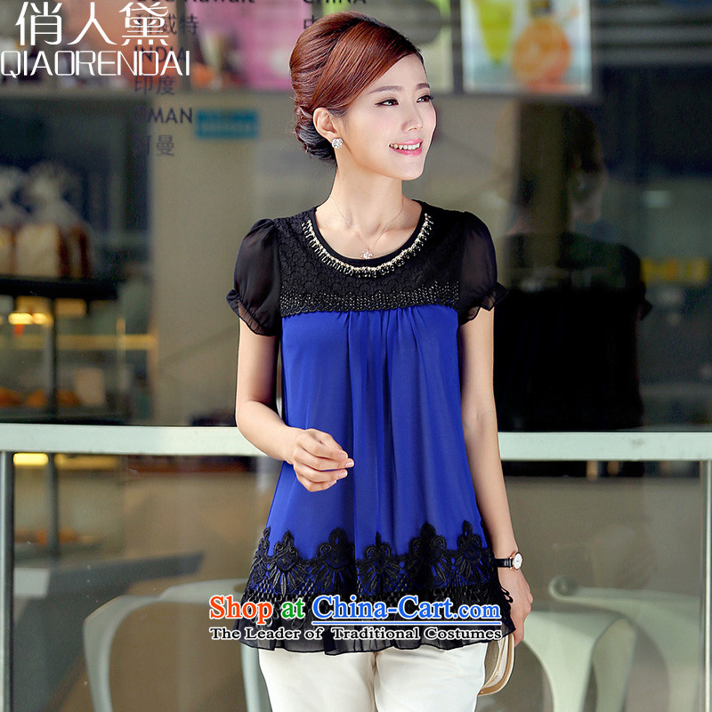 For the people by 2015 Summer Doi new Korean version of large numbers of ladies thick MM short-sleeved T-shirt chiffon relaxd Blue M for people (QIAORENDAI DOI) , , , shopping on the Internet