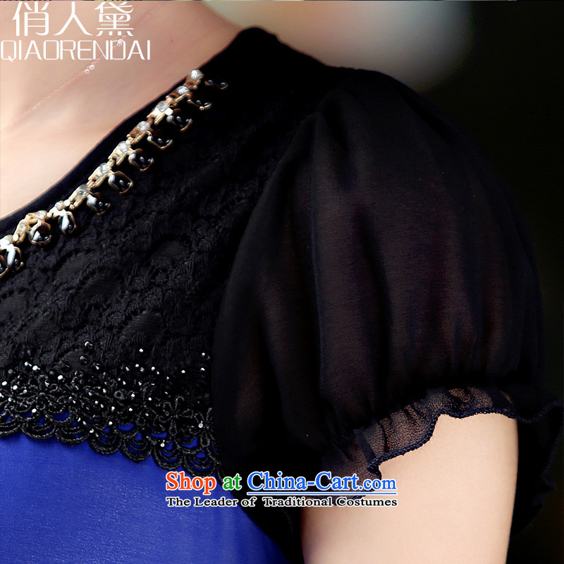 For the people by 2015 Summer Doi new Korean version of large numbers of ladies thick MM short-sleeved T-shirt chiffon relaxd Blue M for people (QIAORENDAI DOI) , , , shopping on the Internet