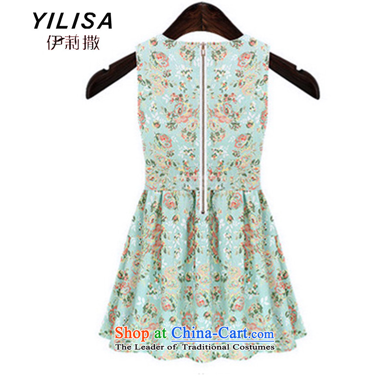 Large YILISA Women 2015 new European and American casual summer saika Bow Tie Sau San sleeveless dresses J9101+ map color XL, Elizabeth (YILISA sub-shopping on the Internet has been pressed.)