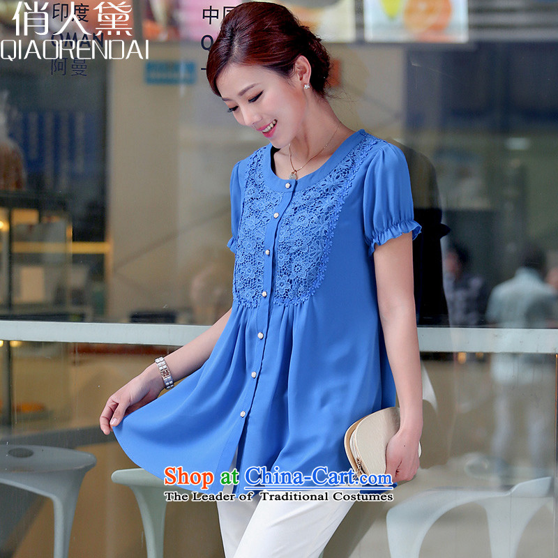 For the people by 2015 Summer Doi new middle-aged women chiffon Netherlands shirt, long, short-sleeved shirt with thick blue XXL, mmt to persons (QIAORENDAI DOI) , , , shopping on the Internet
