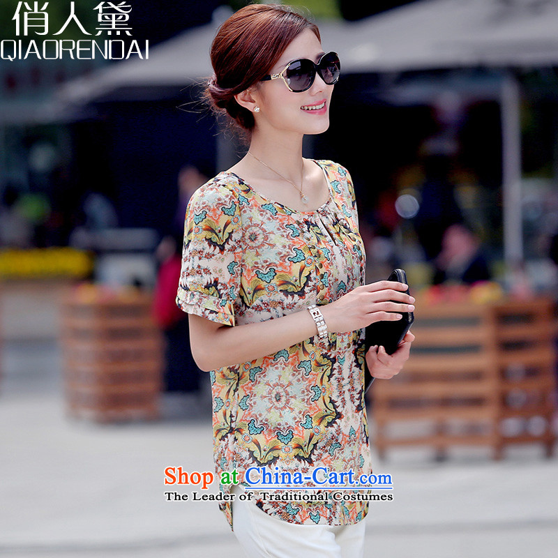 For People Doi 2015 XL female thick mm summer new liberal video thin mother replacing stamp chiffon shirt Blue M for people (QIAORENDAI DOI) , , , shopping on the Internet