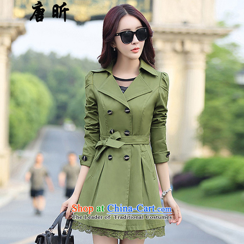 Tang Xin larger women fall new leisure lace outer coat 200 catties in long thick MM loose video thin female army green jacket _5011 4XL around 922.747 paragraphs 165-175 under