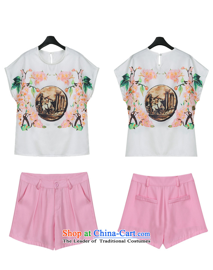 Yilisa summer new larger T-shirts shorts, short-sleeved kit ultra retro stamp T-shirt + pink shorts C5813 female figure color pictures, prices, XL brand platters! The elections are supplied in the national character of distribution, so action, buy now enjoy more preferential! As soon as possible.