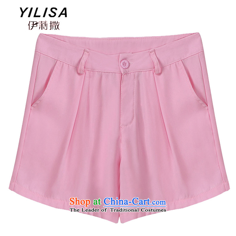 Yilisa summer new larger T-shirts shorts, short-sleeved kit ultra retro stamp T-shirt + pink shorts C5813 female figure color XL, Elizabeth (YILISA sub-shopping on the Internet has been pressed.)