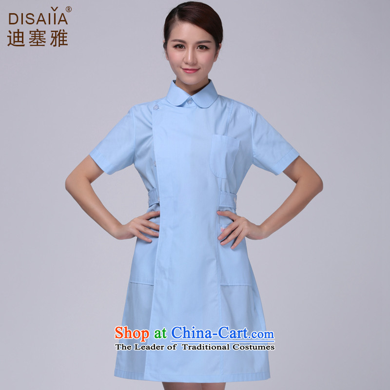 Ducept Nga summer short-sleeved nurse uniform Sau San, white gowns doctors service beauty salon services pharmacies Workwear Blue - Women's