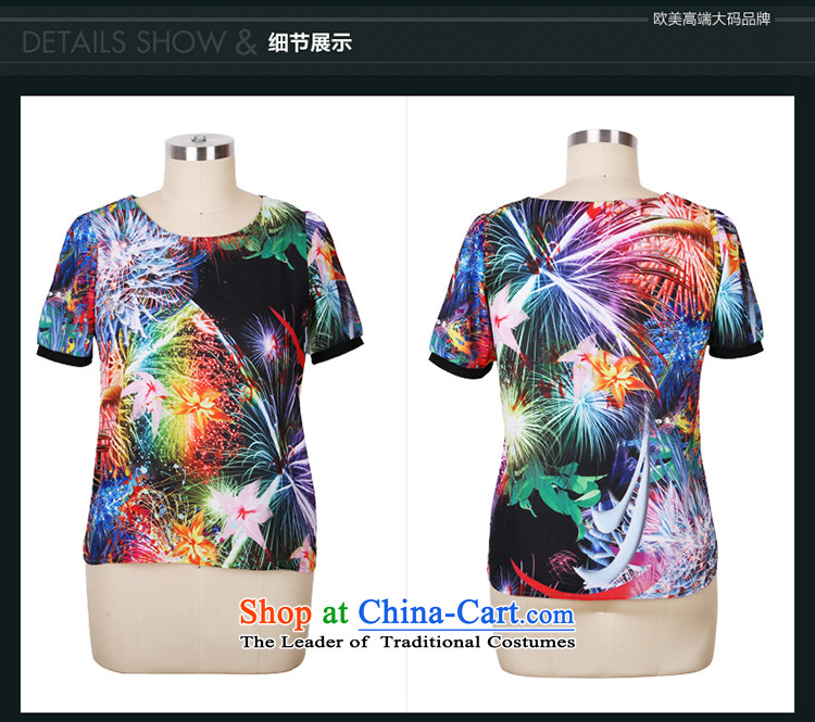 The Director of the Europe and the new on 200 catties to increase women's code thick MM thick sister summer short-sleeved chiffon t shirt chiffon