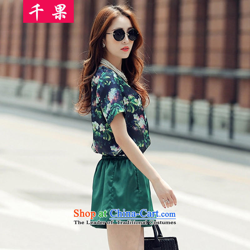 The results of the 2015 Summer new to xl Women Korean thick MM loose stamp graphics t-shirt + shorts thin Leisure Suite 8955 Green 3XL145-165 girl, about 000 fruit (QIANGUO) , , , shopping on the Internet