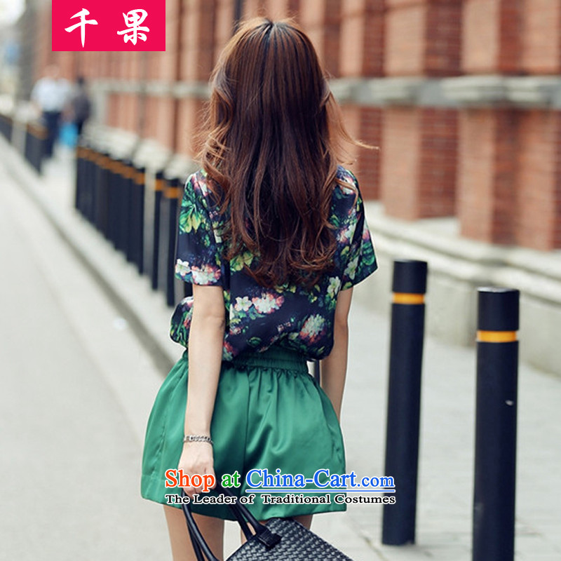 The results of the 2015 Summer new to xl Women Korean thick MM loose stamp graphics t-shirt + shorts thin Leisure Suite 8955 Green 3XL145-165 girl, about 000 fruit (QIANGUO) , , , shopping on the Internet