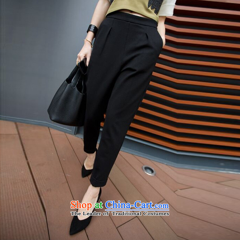 In accordance with the perfect summer 2015 new thick MM larger video thin 9 suit pants Harun leisure loose trousers female Y2143 castor  5XL, Black (yibofei according to perfect) , , , shopping on the Internet