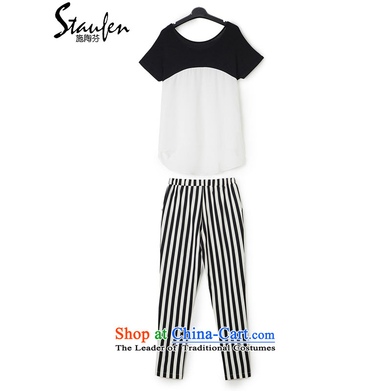 Stauffen Summer 2015 Western New larger Sau San short-sleeved chiffon Stripe Pant Kit 8132 White M STAUFFEN (STAUFEN) , , , shopping on the Internet