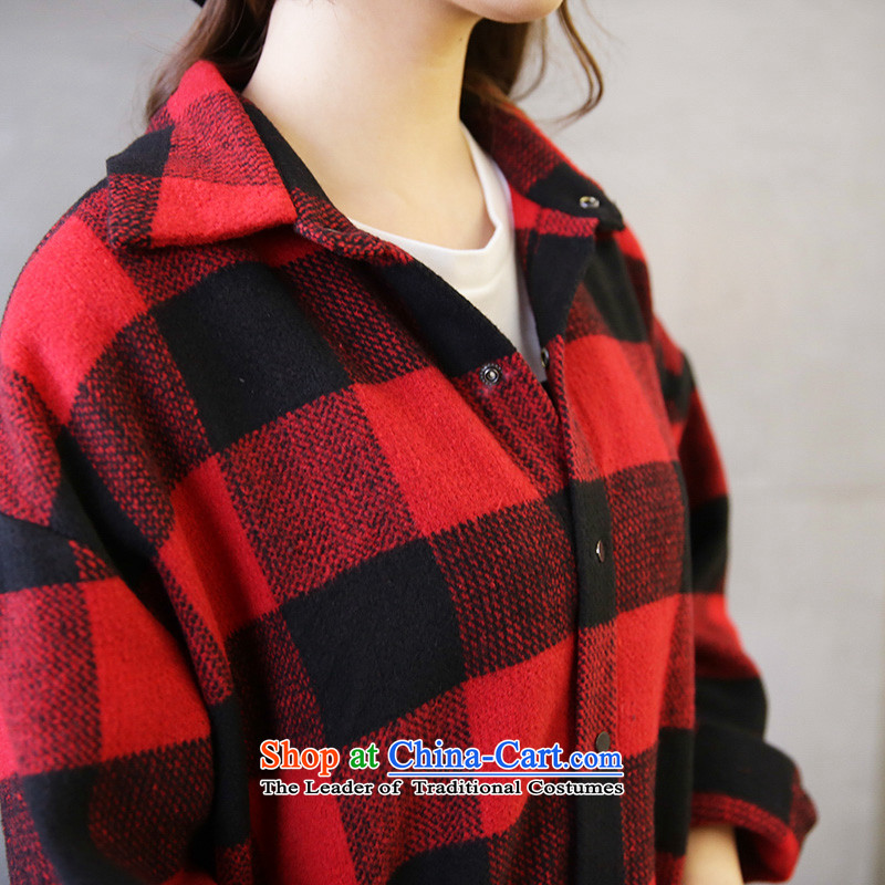 Maximum number of ladies 2015 Korean Spring New thick mm thin in a very casual graphics long grid shirt jacket female Red Grid XL pre-sale of American Samoa Connie 4.6 card , , , shopping on the Internet