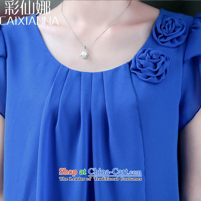The thick mm2015 sin also larger women in older loose video thin short-sleeved T-shirt chiffon Netherlands shirt blue color (cents XL(120-135), CAIXIANNA) , , , shopping on the Internet