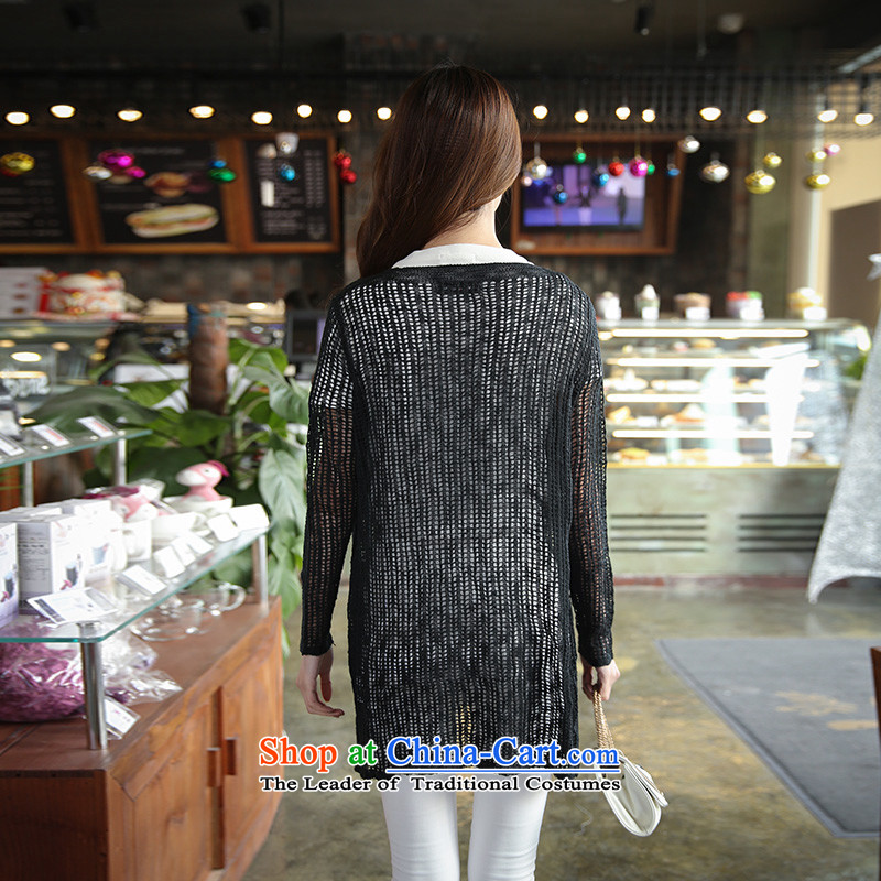 Spring 2015 new larger female Korean version of fat mm thin loose in the video long engraving knitted jackets cardigan female black XXL, Moses Nika shopping on the Internet has been pressed.