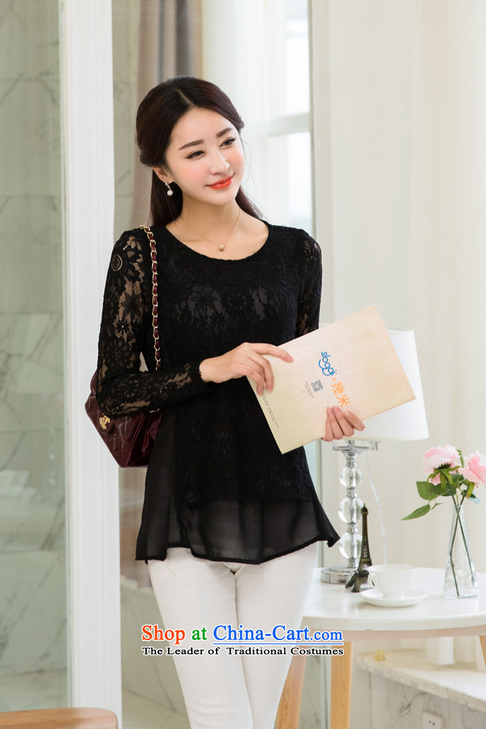 The new 2015 mm thick larger female round-neck collar long-sleeved sweater chiffon lace spring new shirt black L picture, prices, brand platters! The elections are supplied in the national character of distribution, so action, buy now enjoy more preferential! As soon as possible.