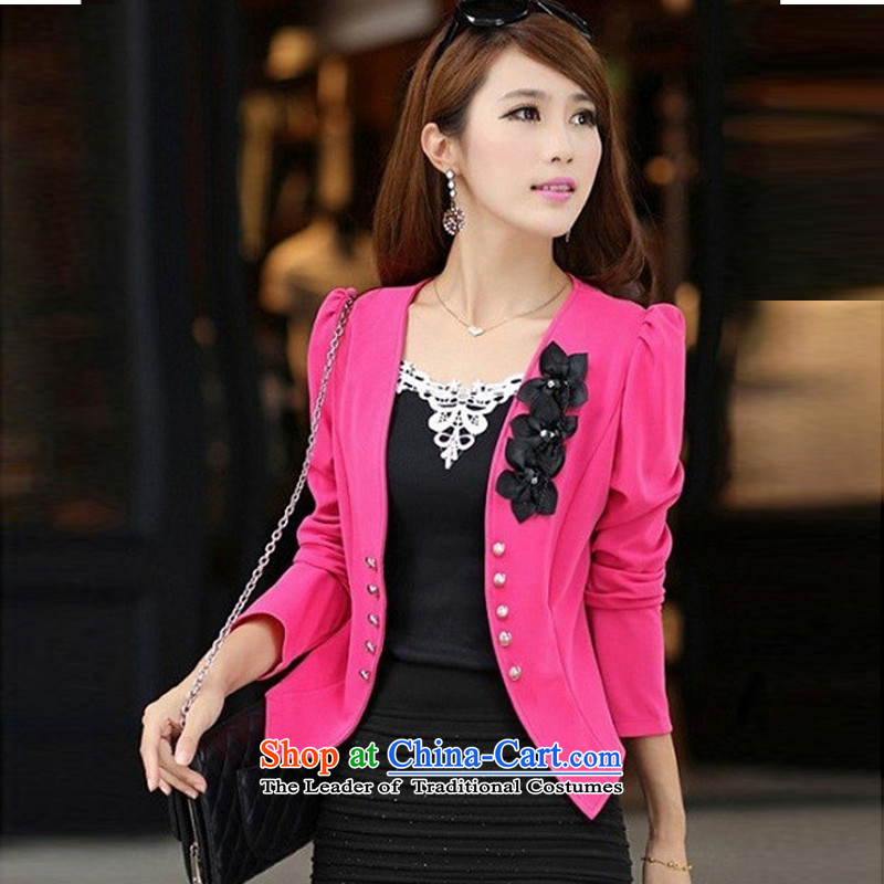 The sea route take the Korean edition Foutune of video thin manually Plate flower bubble cuff suits OL attire large wild jacket 5D2803 red sea route that has been pressed flowers XL, online shopping