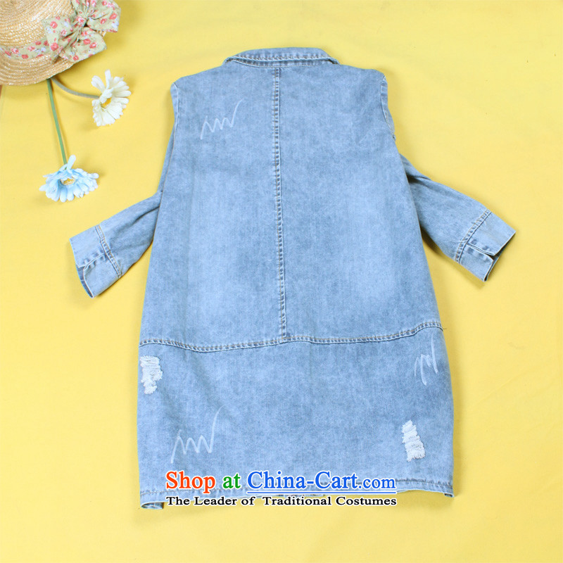 The sea route to spend the new Korean Spring 2015 version in the Leisure Long wild manually footsore larger windbreaker cowboy jacket 5C2650S so old Denim blue sea route to spend.... XL, online shopping