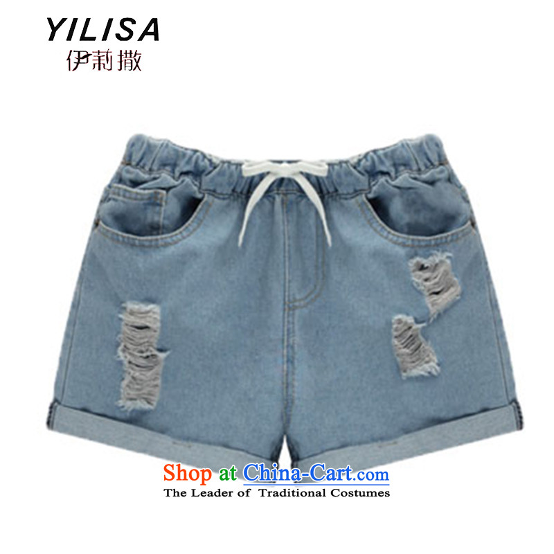 Large YILISA Women 2015 new summer short thick MM summer wear through the elastic waist leisure cowboy hot summer H6107 shorts female?XXXXXL blue