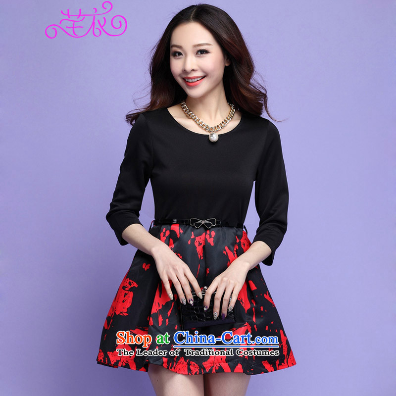New spring and summer 2015 mm female decorated in thick video thin stamp stitching fifth cuff dresses xl gentlewoman Foutune of video in thin cuff bon bon skirt red large 3XL 150-165catty