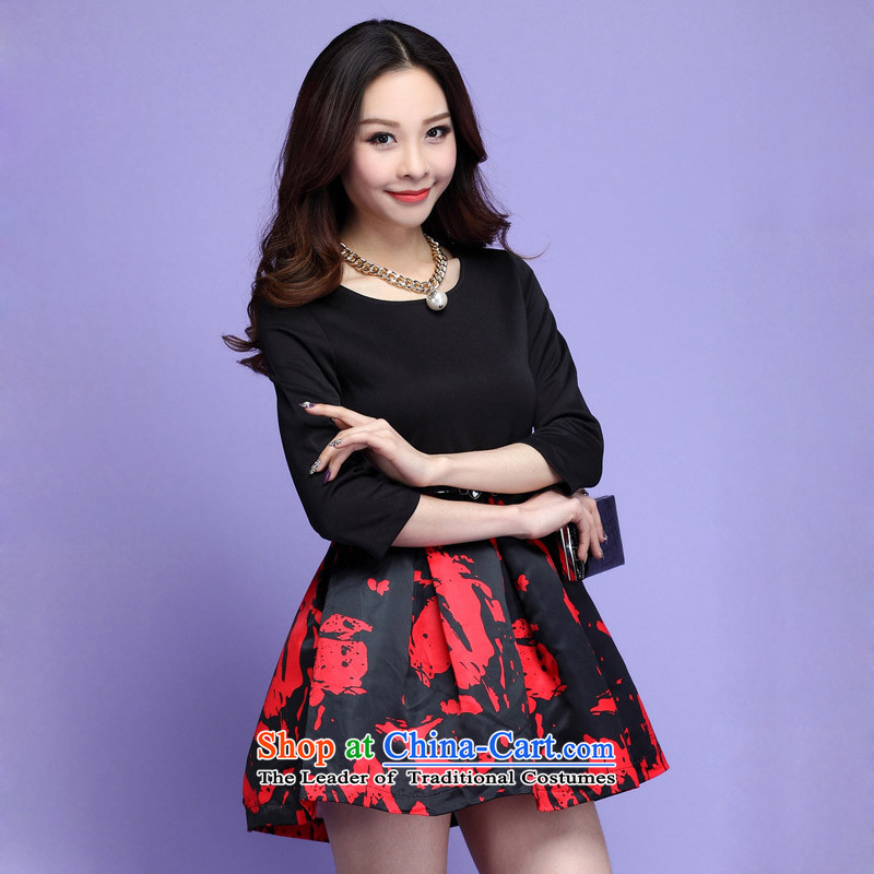 New spring and summer 2015 mm female decorated in thick video thin stamp stitching fifth cuff dresses xl gentlewoman Foutune of video in thin cuff bon bon skirt red large 3XL 150-165¨, Constitution Yi shopping on the Internet has been pressed.