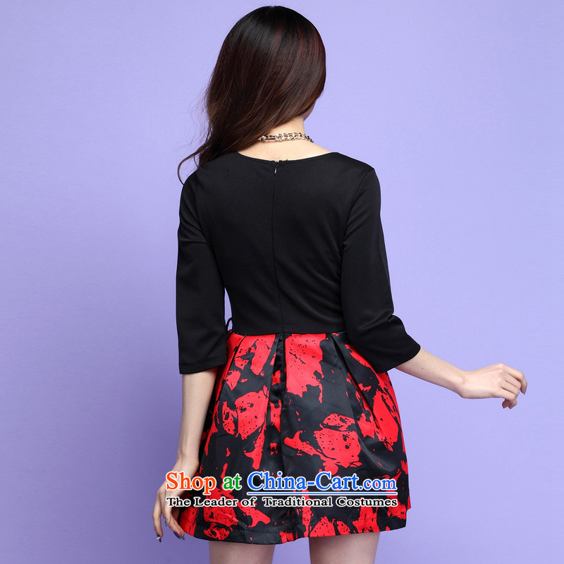 New spring and summer 2015 mm female decorated in thick video thin stamp stitching fifth cuff dresses xl gentlewoman Foutune of video in thin cuff bon bon skirt red large 3XL 150-165¨, Constitution Yi shopping on the Internet has been pressed.