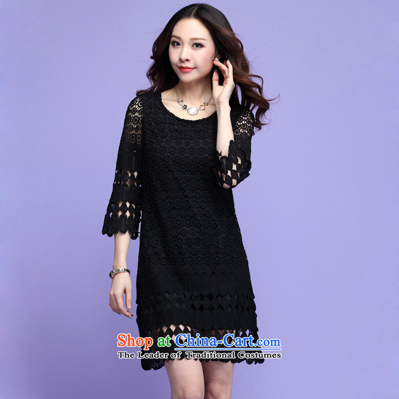 The 2015 autumn new boxed xl girl who video thin stereo decorated lace flowers dresses thick sister leisure lady Foutune of fifth cuff video thin black skirt 135-150 2XL, Constitution Yi shopping on the Internet has been pressed.