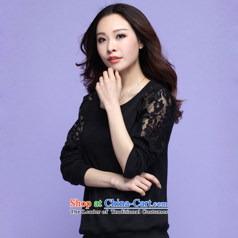 Xl women in the autumn of 2015, replacing the new fat mm wild lace knitted shirts thick sister Fashion Wear long-sleeved shirt with lace lady black T-shirt 3XL temperament 160-175, Constitution Yi shopping on the Internet has been pressed.