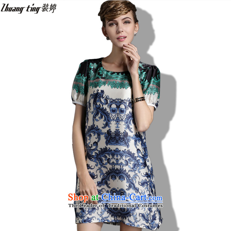 Replace zhuangting Ting 2015 Summer new high-end western thick mm larger female plus snow woven short-sleeved dresses 1843 khaki 3XL, boxed-ting (zhuangting) , , , shopping on the Internet