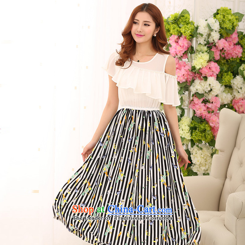 2015 XL female new foutune graphics build stamp chiffon long skirt thick mm sexy small single shoulder of leisure shade temperament suits skirts White M Constitution Yi shopping on the Internet has been pressed.