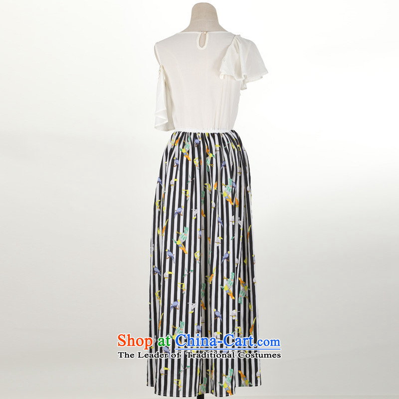 2015 XL female new foutune graphics build stamp chiffon long skirt thick mm sexy small single shoulder of leisure shade temperament suits skirts White M Constitution Yi shopping on the Internet has been pressed.