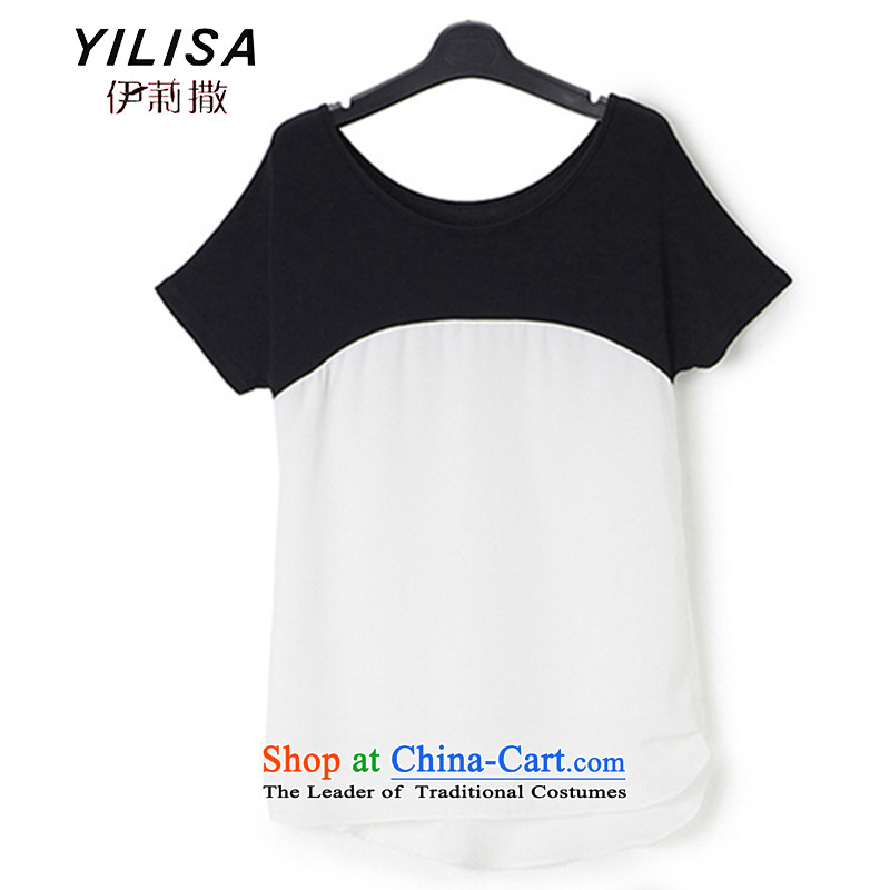 Large European and American women YILISA summer load new color plane short-sleeved T-shirt streaks pants Kit Fat MM stripe t-shirt pants 9 pack Y577 XXL, map color, the Reine (YILISA sub-shopping on the Internet has been pressed.)