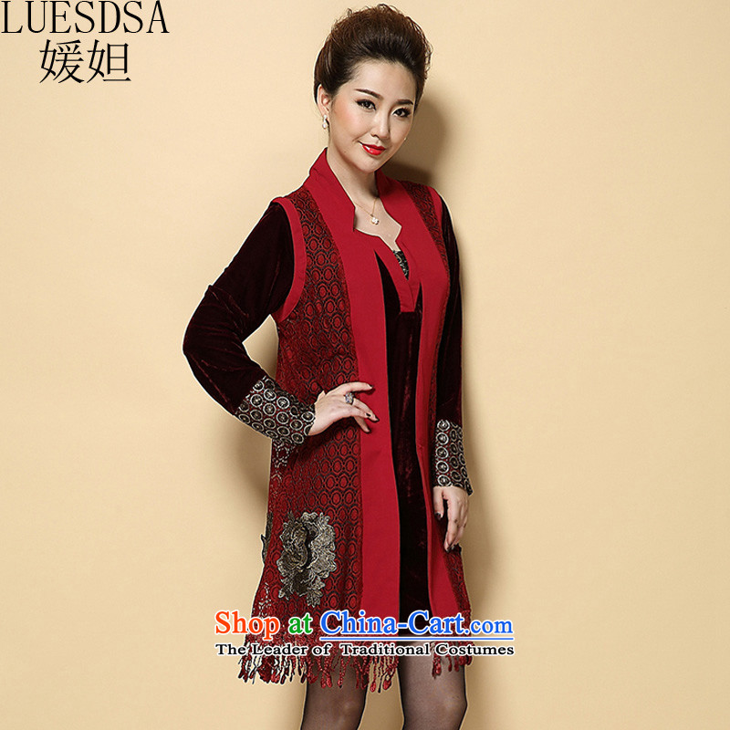 Yuan wealth Fall/Winter Collections in the new large older women wear loose video thin thick black poverty embroidery mother mm Mounting Skirt two kits YD063   4XL, Yuan slot in the red (LUESDSA) , , , shopping on the Internet
