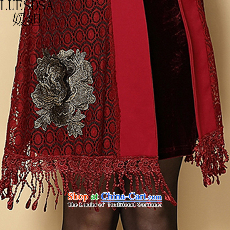 Yuan wealth Fall/Winter Collections in the new large older women wear loose video thin thick black poverty embroidery mother mm Mounting Skirt two kits YD063   4XL, Yuan slot in the red (LUESDSA) , , , shopping on the Internet