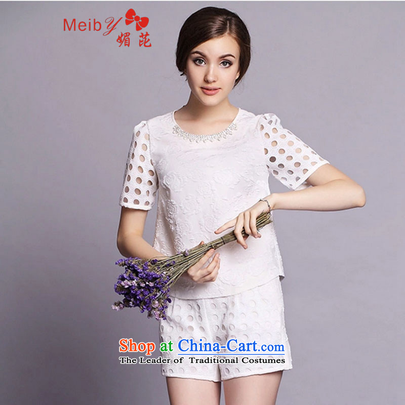 Large meiby female wild large leisure wears female chiffon shirt shirt shorts two kits Summer Scent of small wind Kit 6068 White S OF (meiby) , , , shopping on the Internet
