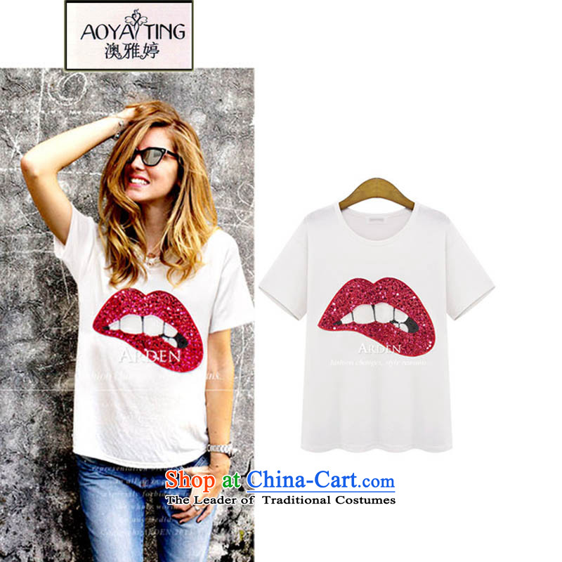 O Ya-ting2015 new to increase women's code thick mm summer short-sleeved T-shirt video thin coat female red lips, 864 White4XLrecommends that you 160-180 catty