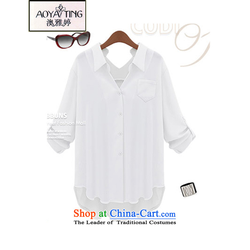 O Ya-ting 2015 new to increase women's code thick mm spring and summer load shirt leisure t-shirt video thin chiffon shirt 868 white 5XL 175-200 recommends that you Jin