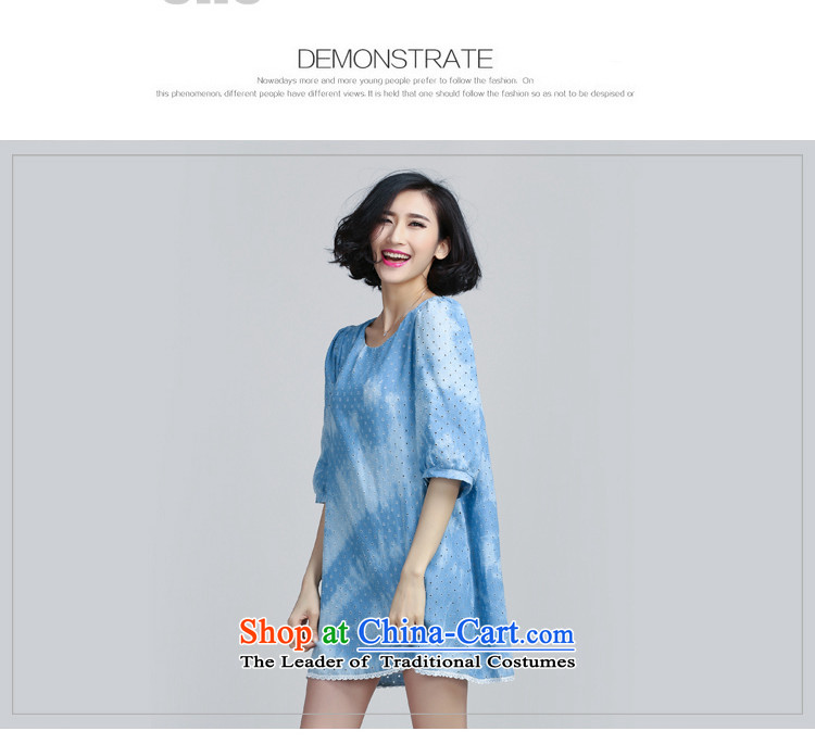 Sarah ya 2015 Summer new larger female wash denim engraving bubble cuff dresses 0961 light blue 3XL picture, prices, brand platters! The elections are supplied in the national character of distribution, so action, buy now enjoy more preferential! As soon as possible.