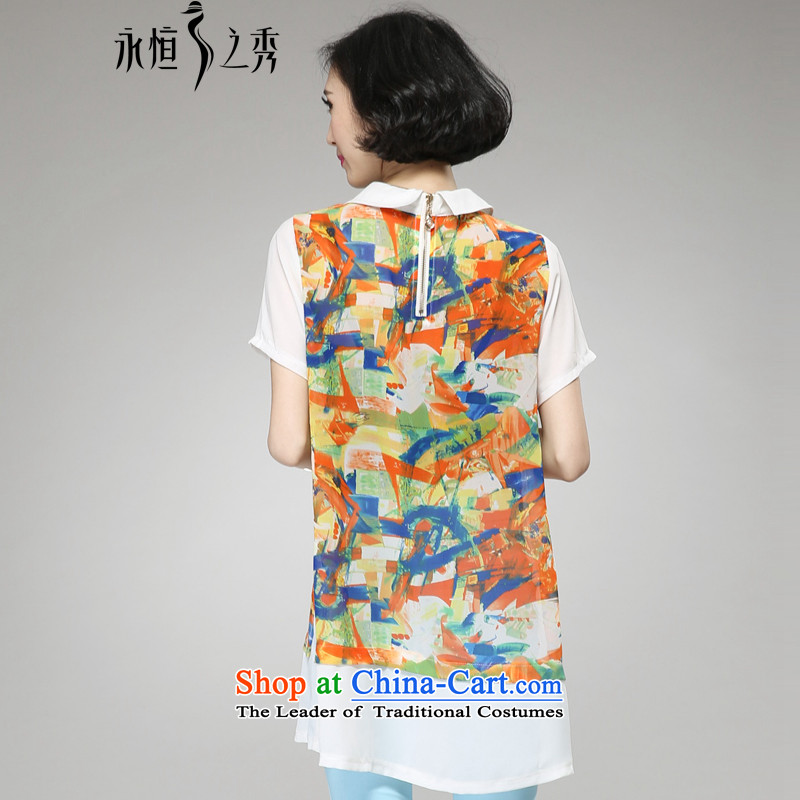 The Eternal-soo to xl female chiffon shirt thick sister 2015 Summer new product expertise, Hin thick mm thin stylish stamp in long shirts T-shirt orange XL, eternal Soo , , , shopping on the Internet
