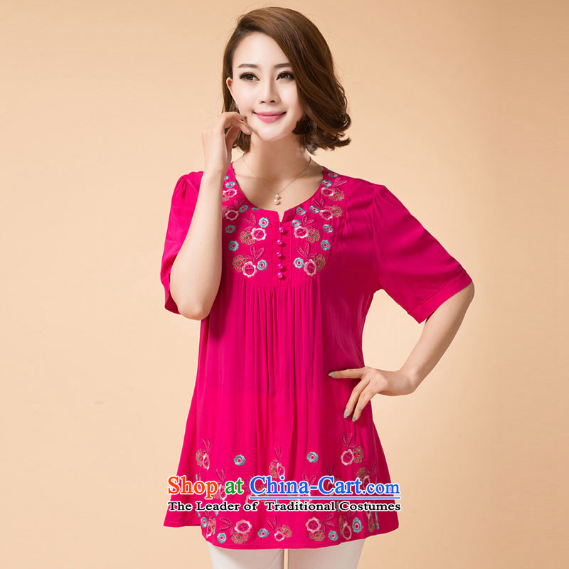 The sea route take the Korean version of the new farm embroidered saika relaxd summer short-sleeved T-shirt pure cotton female larger shirts in the Red Sea 3XL, 5E1073 taro spend shopping on the Internet has been pressed.