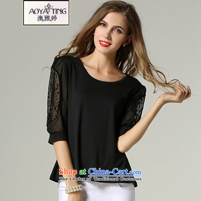 O Ya-ting 2015 new to increase women's code thick mm spring and summer load in the chiffon shirt-sleeve t-shirt shirt 320 Black 2XL 125-145 recommends that you, O Jacob aoyating Ting () , , , shopping on the Internet