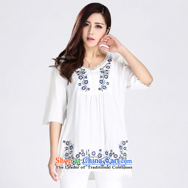 The sea route to spend the  New Year 2015 antique porcelain embroidery pure cotton summer short-sleeved girls relaxd clothes for larger 5F1073 shirts in red 3XL picture, prices, brand platters! The elections are supplied in the national character of distribution, so action, buy now enjoy more preferential! As soon as possible.