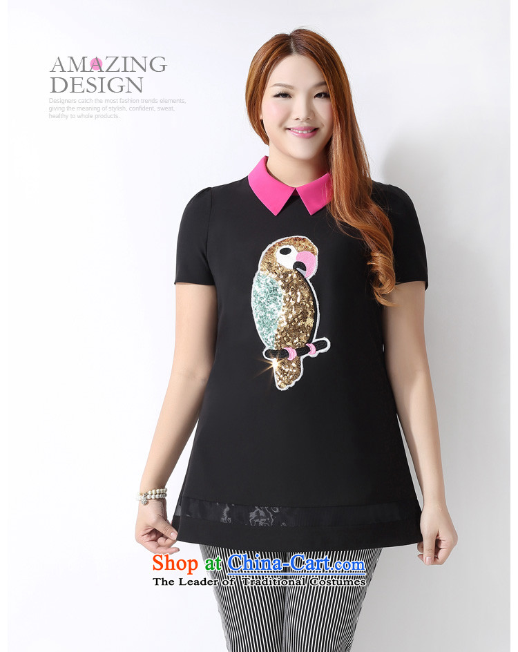 Picking taho xl women 2015 Spring/Summer new Korean version of Fat MM dolls collar parrot map graphics in thin long short-sleeved T-shirt A3732 female black 2XL Photo, prices, brand platters! The elections are supplied in the national character of distribution, so action, buy now enjoy more preferential! As soon as possible.