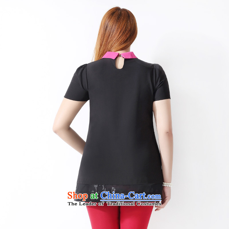 Picking taho xl women 2015 Spring/Summer new Korean version of Fat MM dolls collar parrot map graphics in thin long short-sleeved T-shirt A3732 female black 2XL, picking of turbot, Tsai (CAIDOBLE) , , , shopping on the Internet
