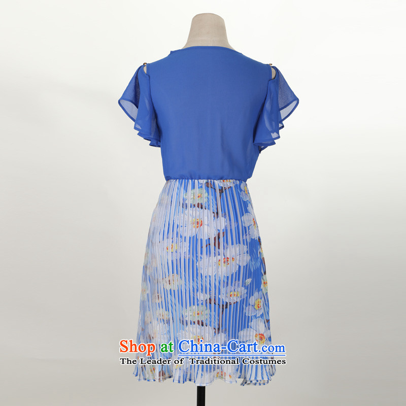 C.o.d. Package Mail thick mm larger chiffon skirt 2015 Summer New floral like Susy Nagle dresses flowers round-neck collar spell color lady short skirts blue L about 110-120, land is of Yi , , , shopping on the Internet