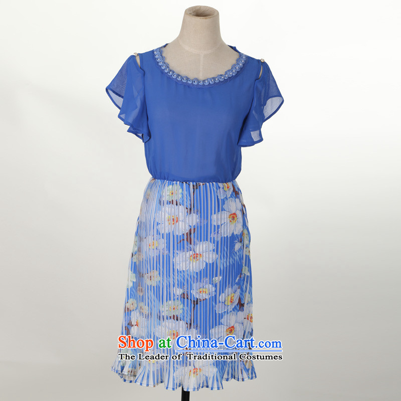 C.o.d. Package Mail thick mm larger chiffon skirt 2015 Summer New floral like Susy Nagle dresses flowers round-neck collar spell color lady short skirts blue L about 110-120, land is of Yi , , , shopping on the Internet
